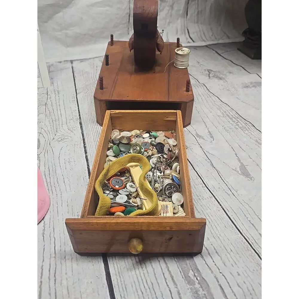 Vintage Wooden Figural Bird Sewing Caddy Stand with Drawer